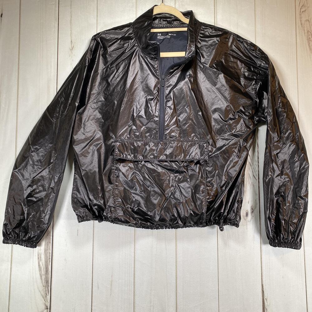 Under Armour Windbreaker Jacket Womens Small Black Half Zip Anorak Ripstop